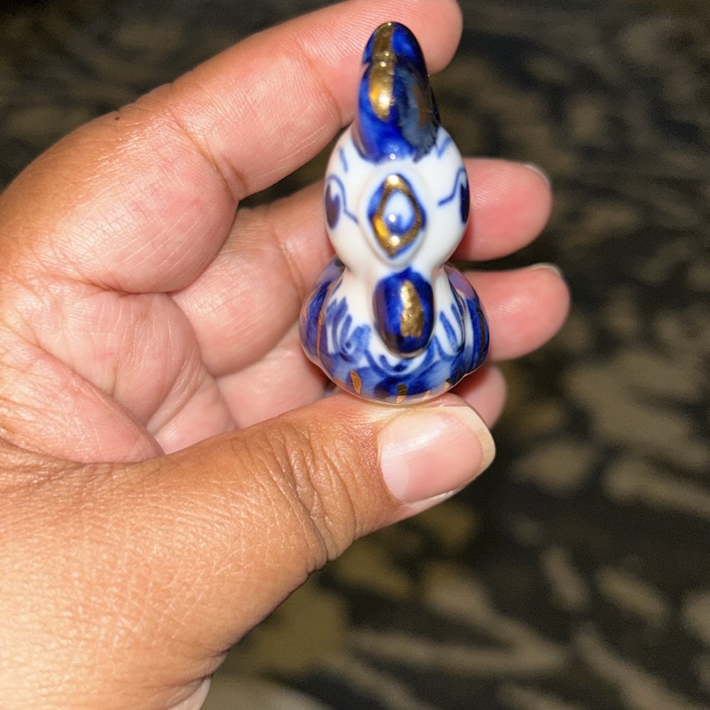 Vintage Russian Gzhel Porcelain Figurine rooster Cobalt Blue & Gold - Picture 6 of 7